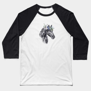 Horse Head Watercolor Portrait in Black and White Baseball T-Shirt